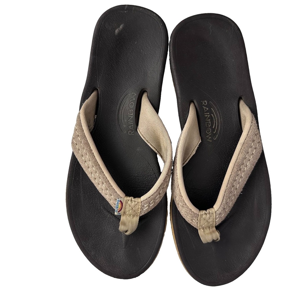 Rainbow Women's Black/Beige Slip On Flip Flop Sandals US 7.5 Casual Summer